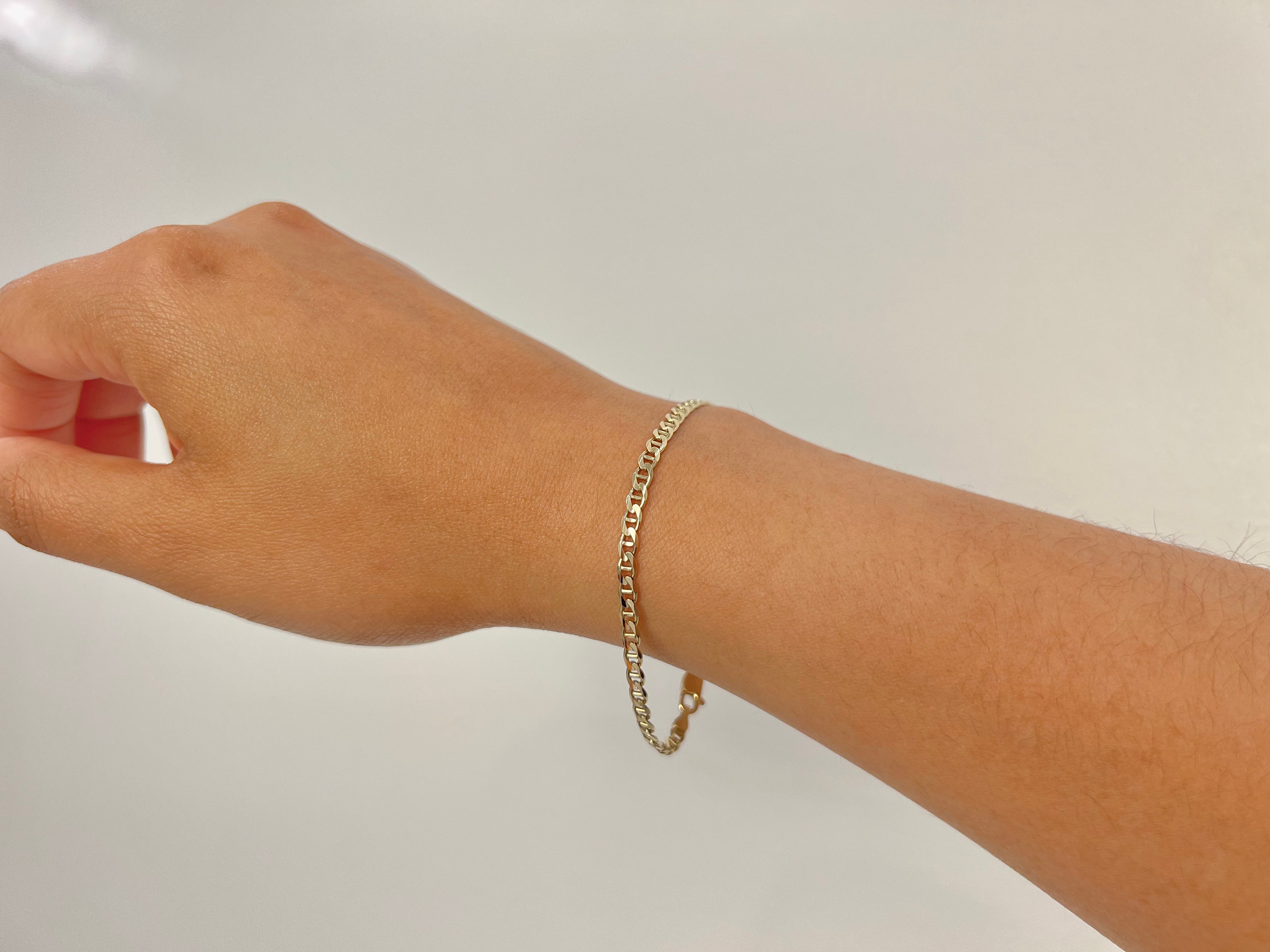 Real 14k Gold Concave Mariner Bracelet - 3mm