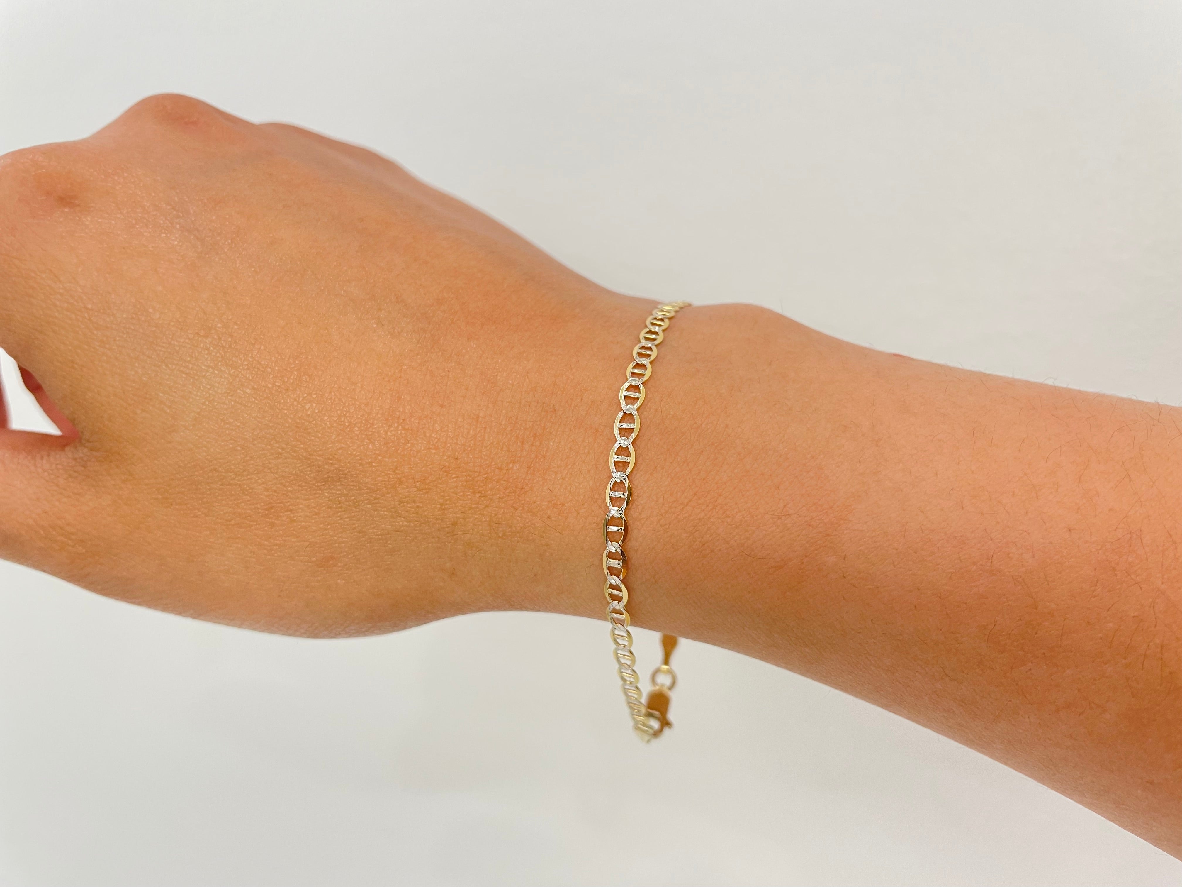 Real 14k Gold Diamond Cut Mariner Bracelet - 3mm
