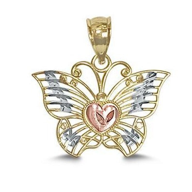 14k Tri-Color Butterfly Pendant
