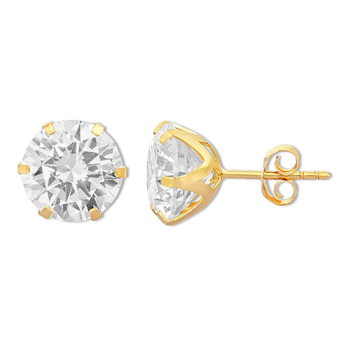 14k Gold White Round Cz Stud Push-Back Earrings