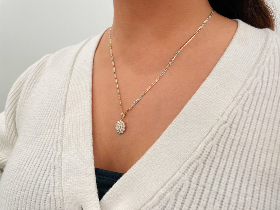 14k Gold Diamond Cut Guadalupe Cz Necklace