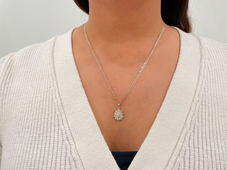 14k Gold Diamond Cut Guadalupe Cz Necklace