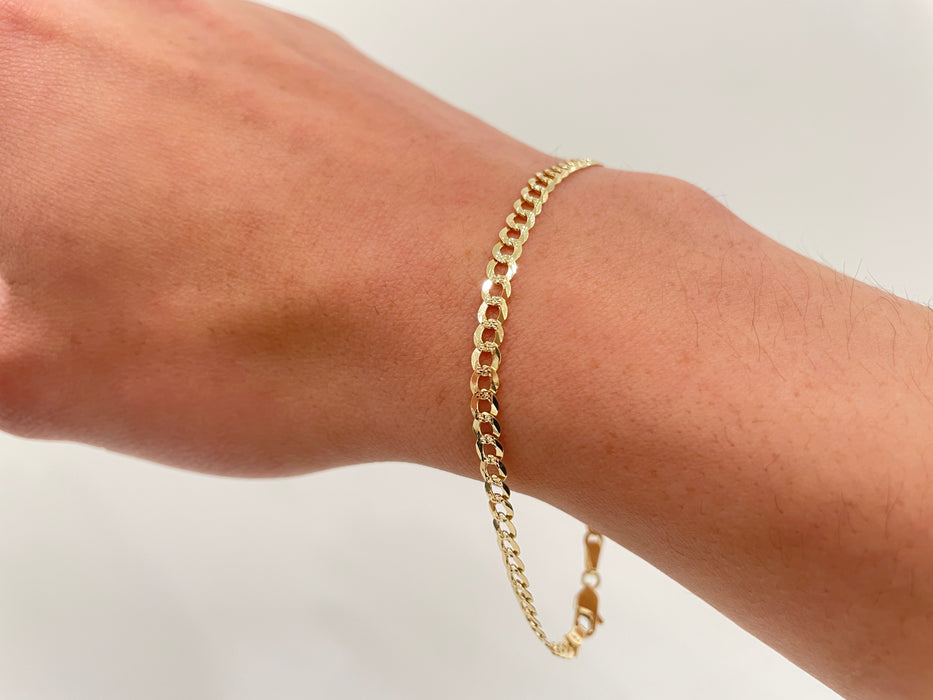 Real 14k Gold Yellow Pave Curb Bracelet - 3.5mm